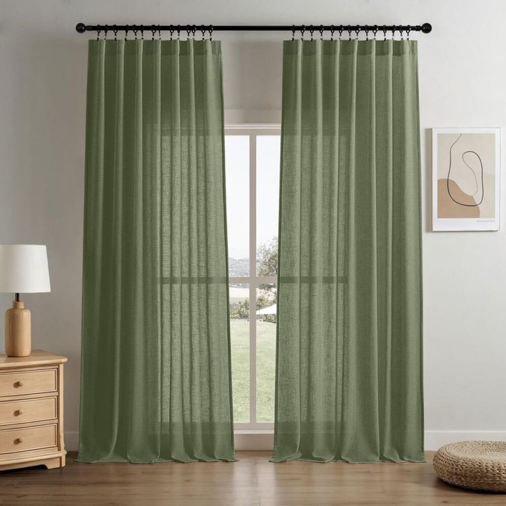 2pk 52"x84" Light Filtering Linen Blend Window Curtains - Loden Green